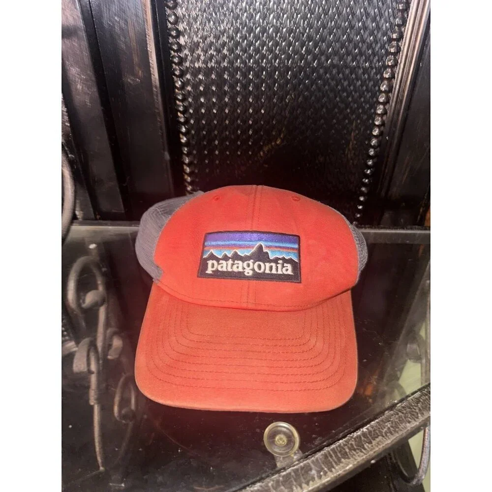 Patagonia Trucker Cap Mesh SnapBack Hat  Red Grey Spellout Logo